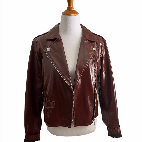 Motorcycle Jacket Faux Leather Burgundy LG